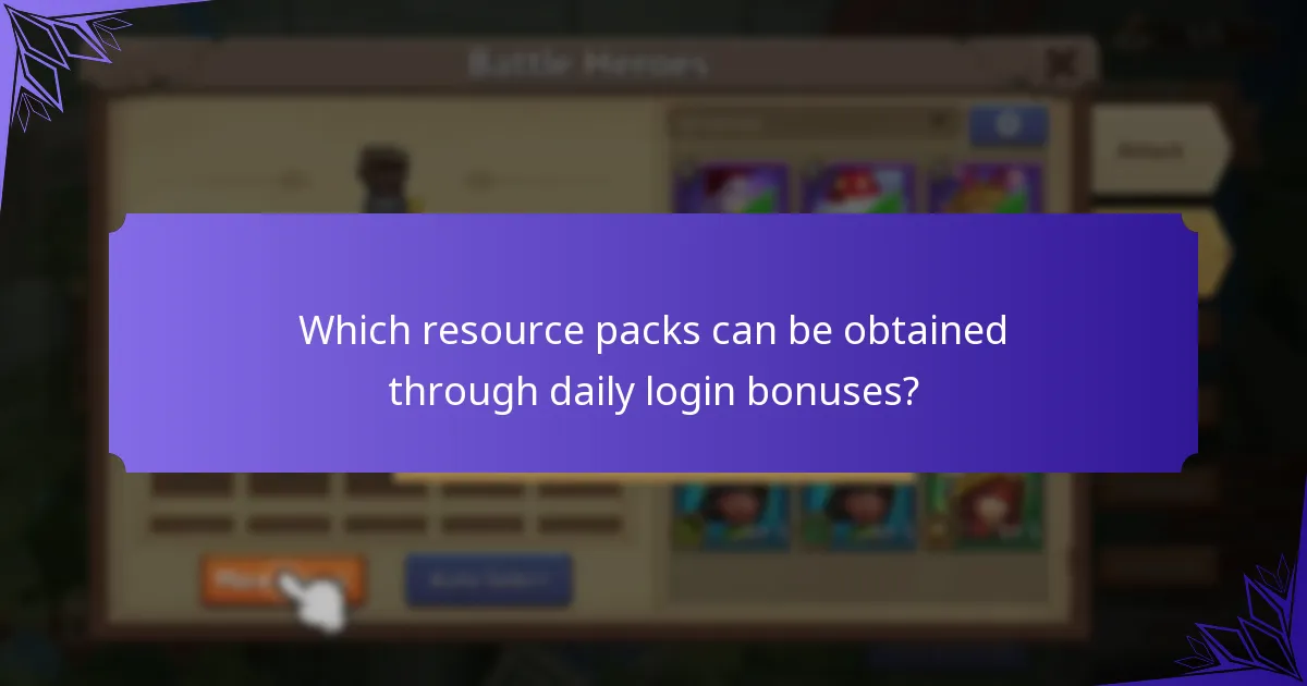 Which resource packs can be obtained through daily login bonuses?